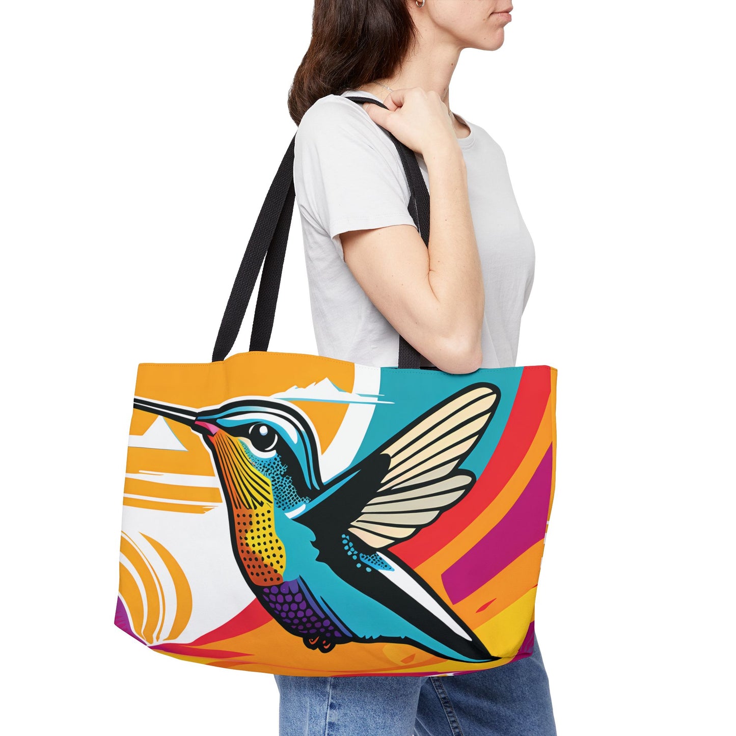 Vibrant Sunset Hummingbird Tote Bag