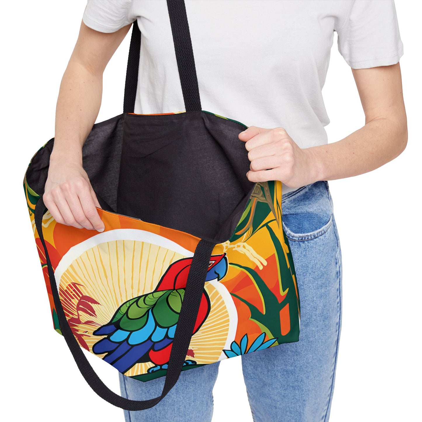 Tropical Parrot Shine Tote Bag